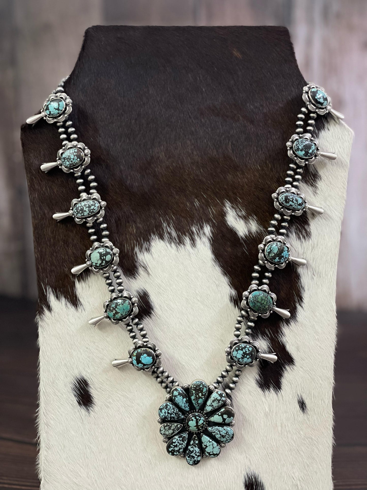 Handmade Sterling Silver New Lander Turquoise Necklace, Signed Nizhoni