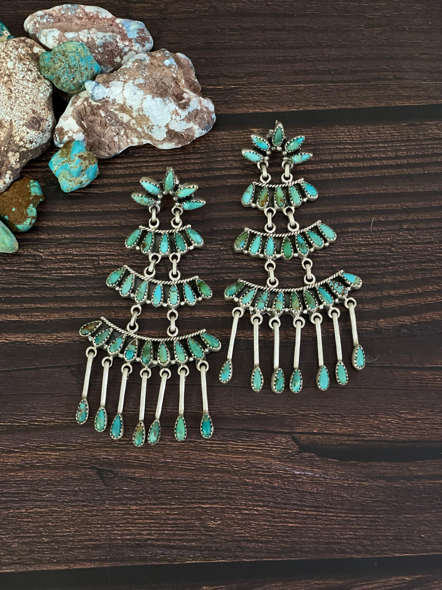 Handmade Sterling Silver Mojave Turquoise Post Earrings, Signed Nizhoni