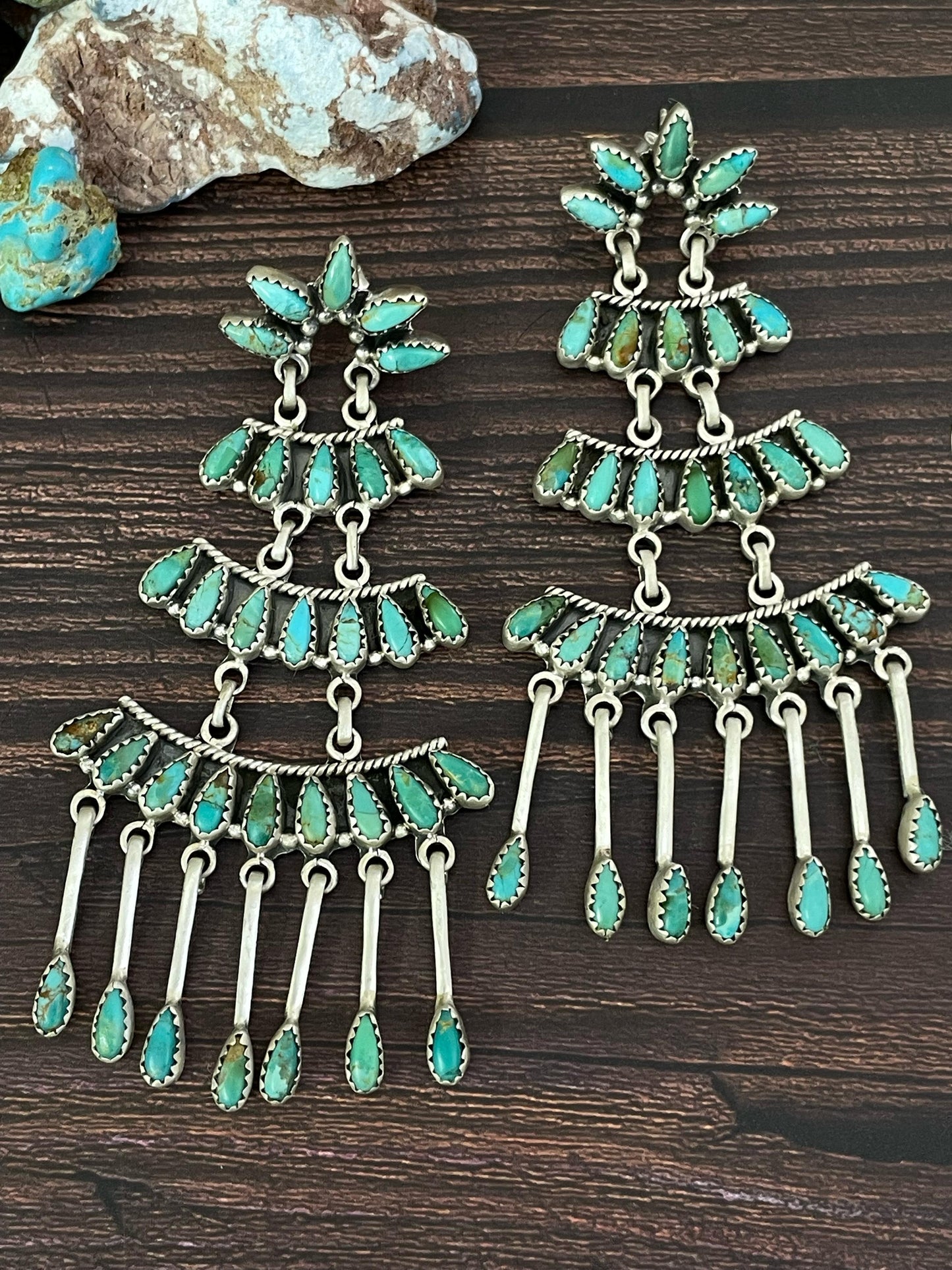 Handmade Sterling Silver Mojave Turquoise Post Earrings, Signed Nizhoni