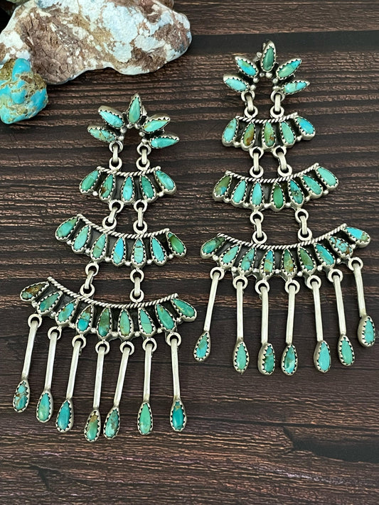 Handmade Sterling Silver Mojave Turquoise Post Earrings, Signed Nizhoni
