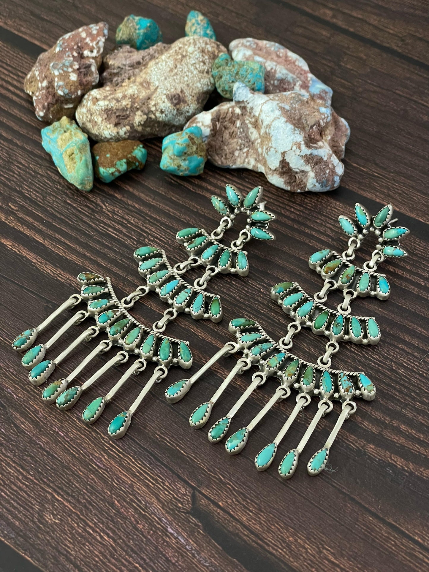 Handmade Sterling Silver Mojave Turquoise Post Earrings, Signed Nizhoni