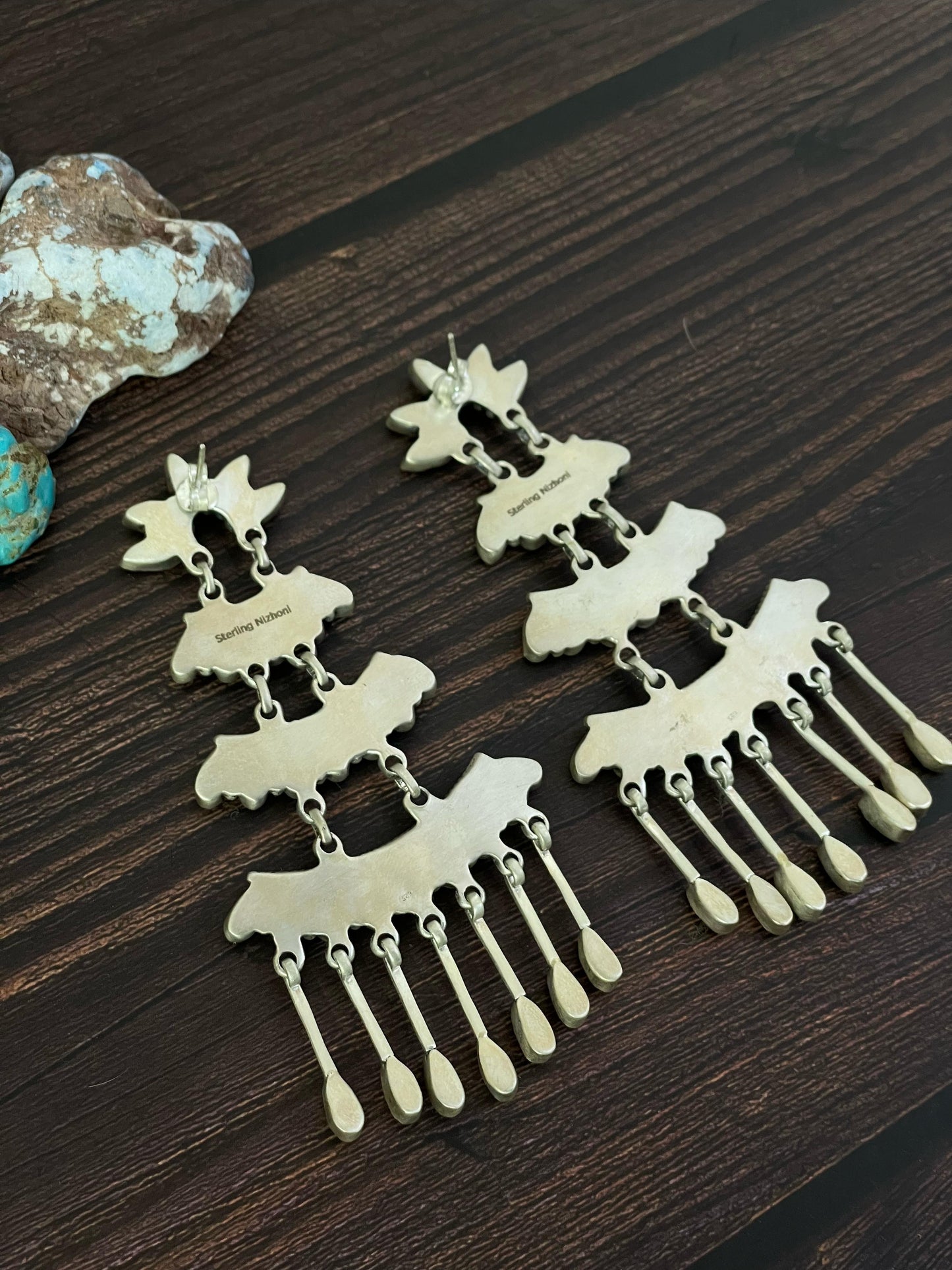 Handmade Sterling Silver Mojave Turquoise Post Earrings, Signed Nizhoni