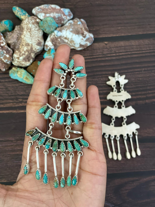 Handmade Sterling Silver Mojave Turquoise Post Earrings, Signed Nizhoni