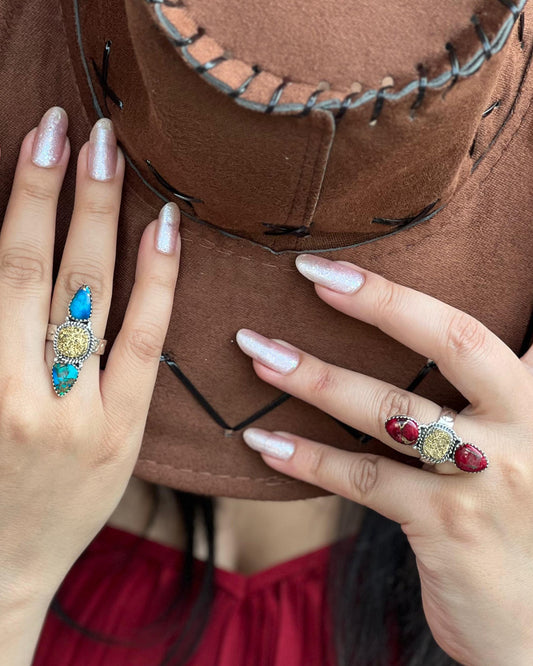 Handmade Sterling Silver Dahlia Rose with Druzy, Peacock Dahlia with Druzy Adjustable Ring, Signed Nizhoni