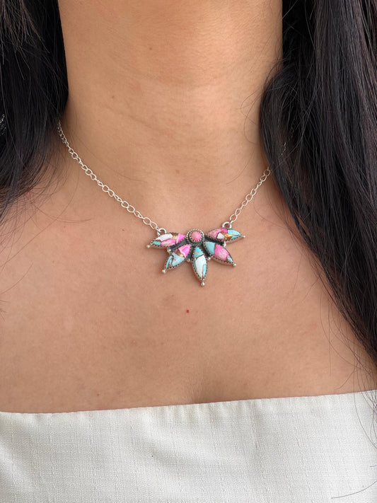 Handmade Sterling Silver Cotton Candy Turquoise Necklace with Signed Nizhoni