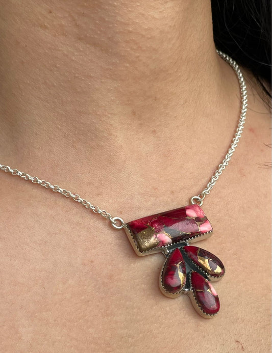 Handmade Sterling Silver Dahlia Rose Necklace with Signed Nizhoni