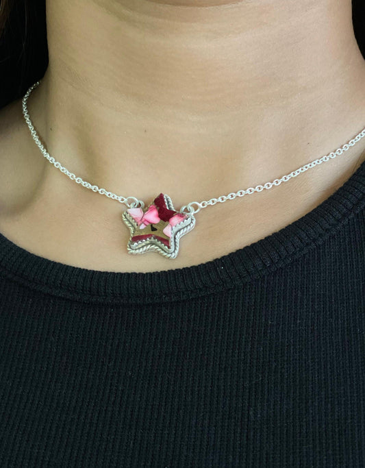 Handmade Sterling Silver Dahlia Rose Star Necklace with Signed Nizhoni