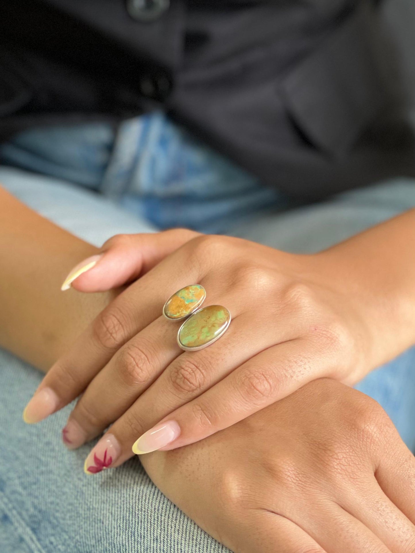 Handmade Sterling Silver Old Stock Royston Turquoise Adjustable Ring Signed Nizhoni