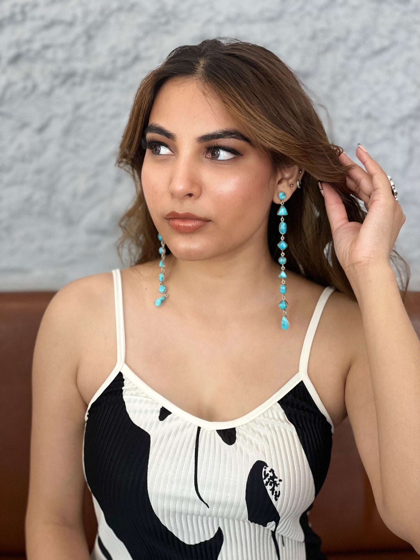 Handmade Sterling Silver White Water Turquoise Dangle Earrings Signed Nizhoni