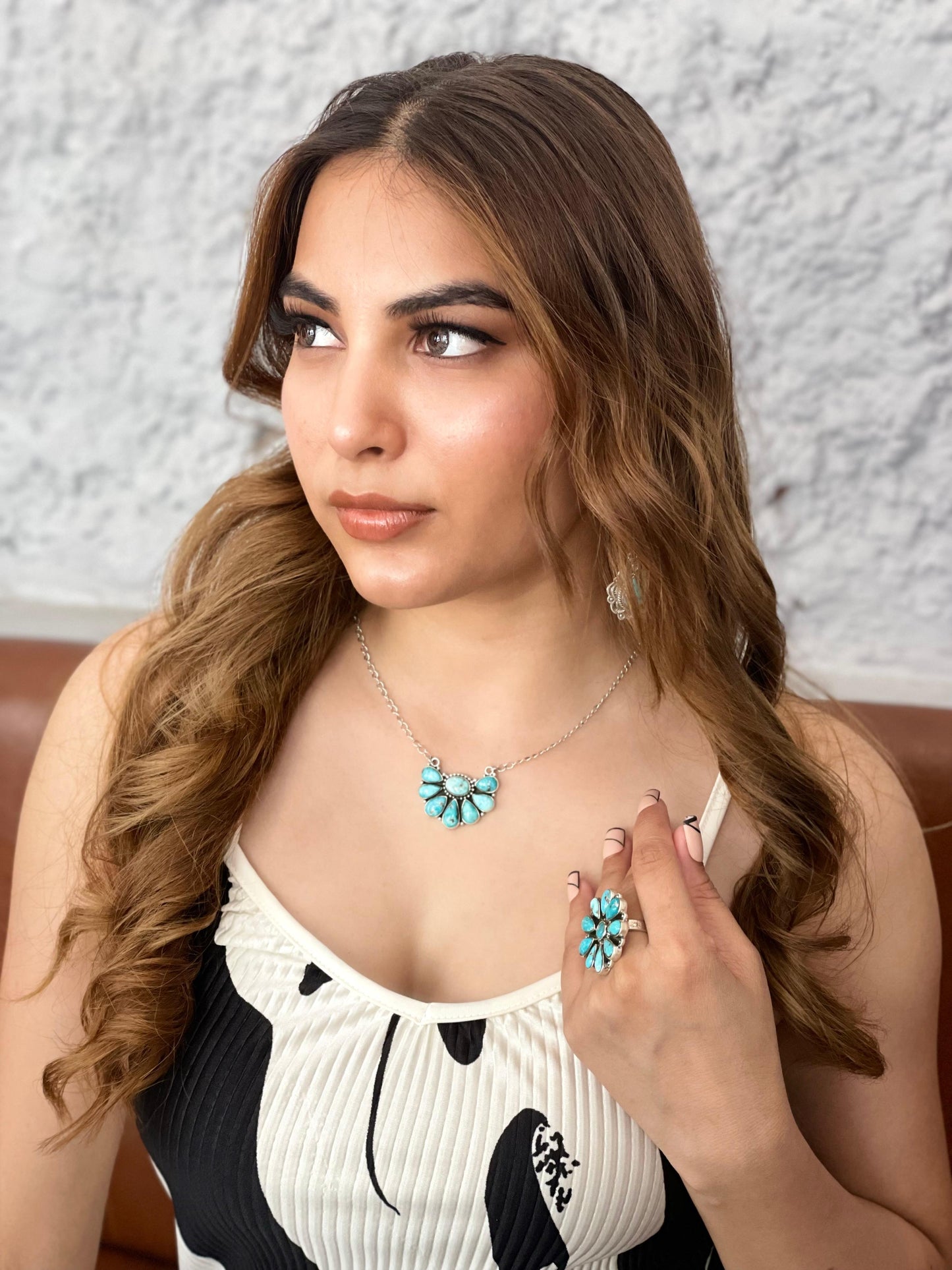 Handmade Sterling Silver White Water Turquoise Necklace Signed Nizhoni