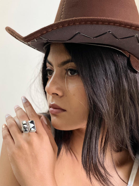 Handmade Sterling Silver White Buffalo Adjustable Ring With Signed Nizhoni