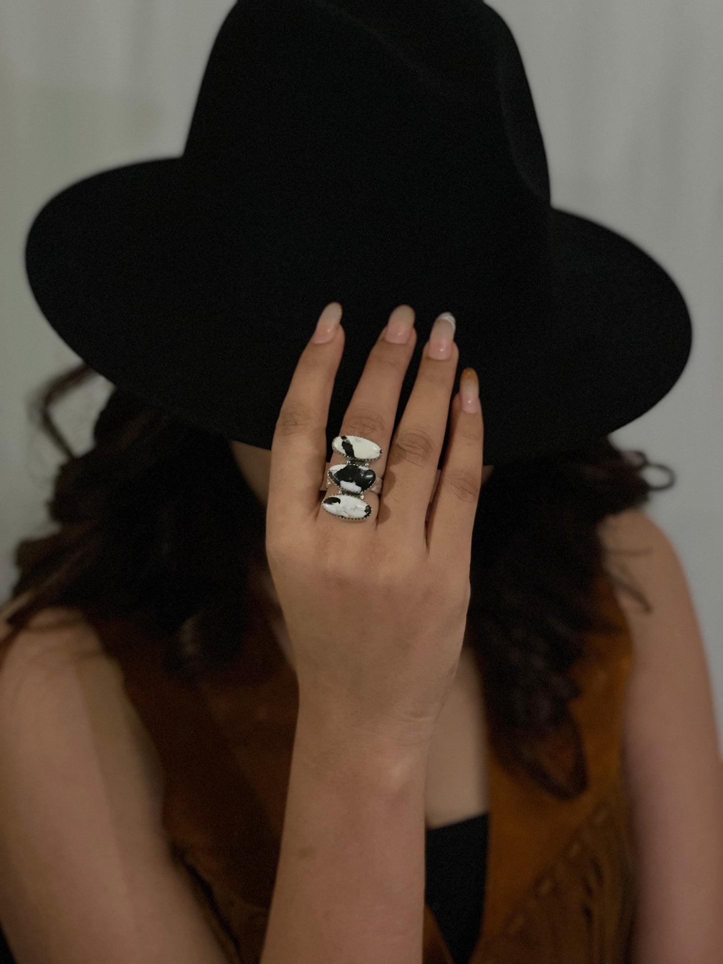 Handmade Sterling Silver White Buffalo Adjustable Ring, Signed Nizhoni