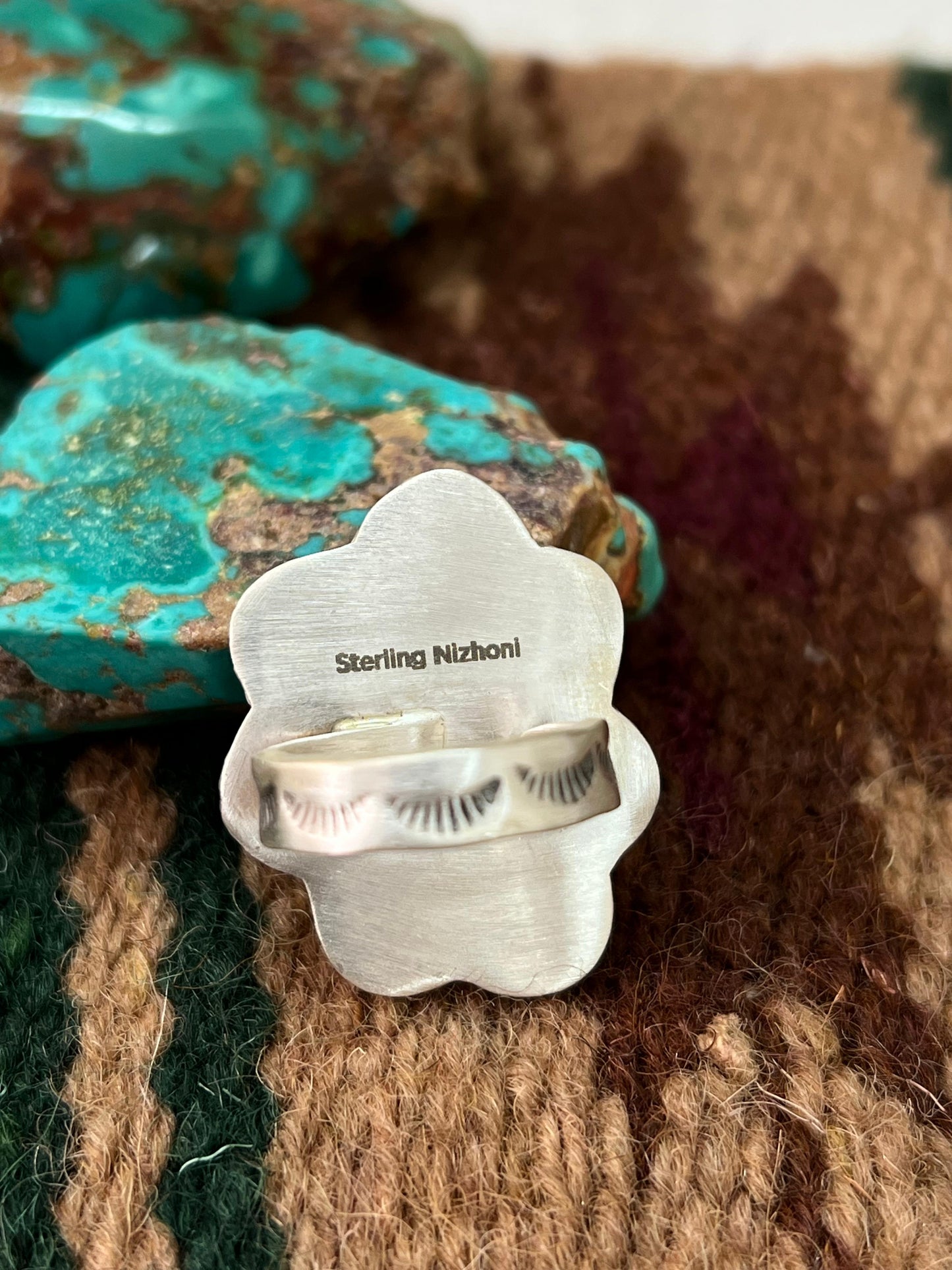 Handmade Sterling Silver Palomino Turquoise Adjustable Ring with Signed Nizhoni