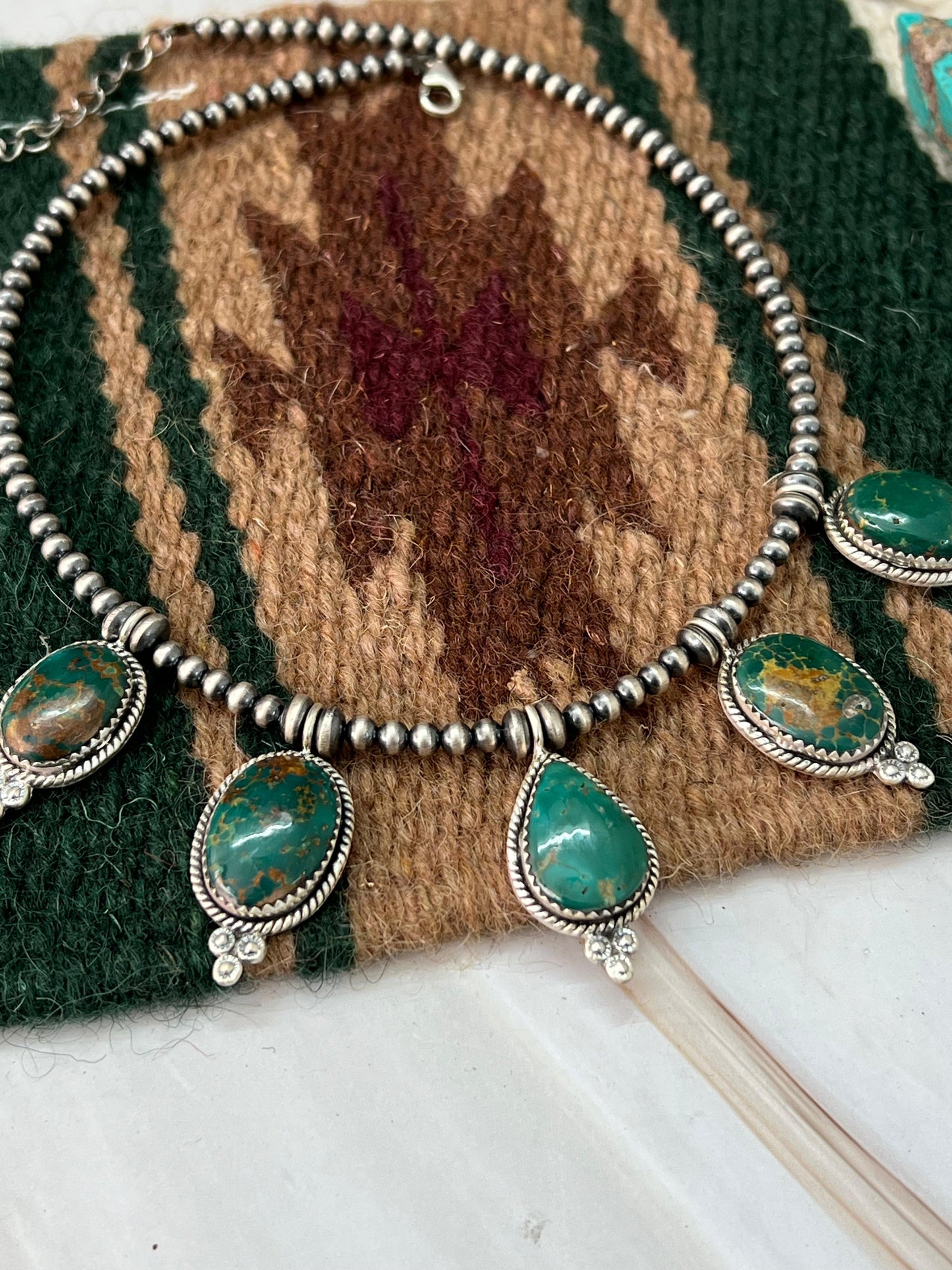 Handmade Sterling Silver Hardy Pit Beaded Necklace with Signed Nizhoni