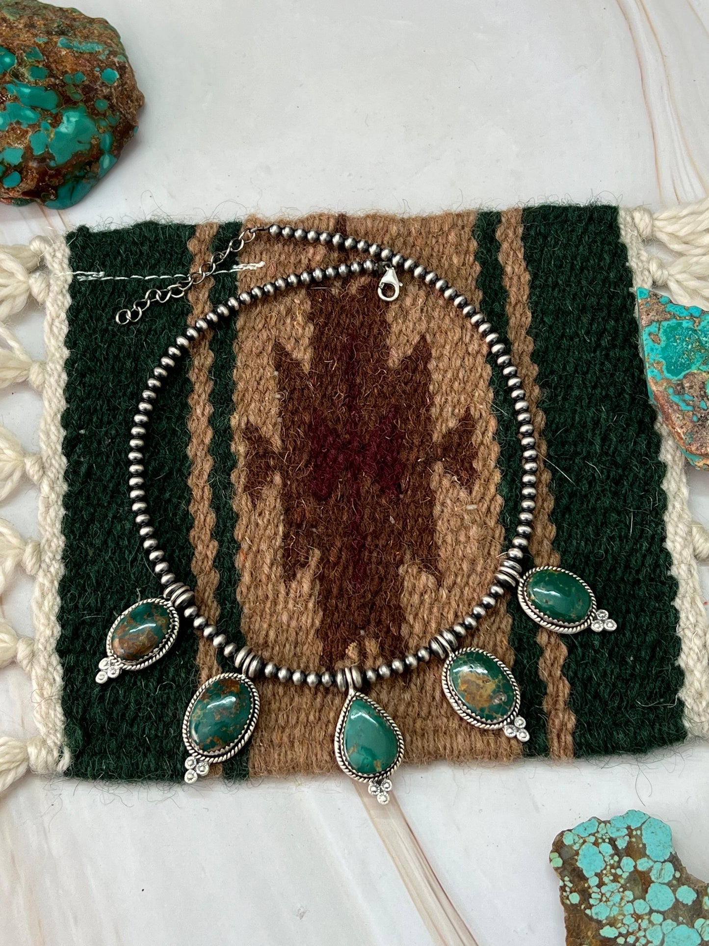 Handmade Sterling Silver Hardy Pit Beaded Necklace with Signed Nizhoni