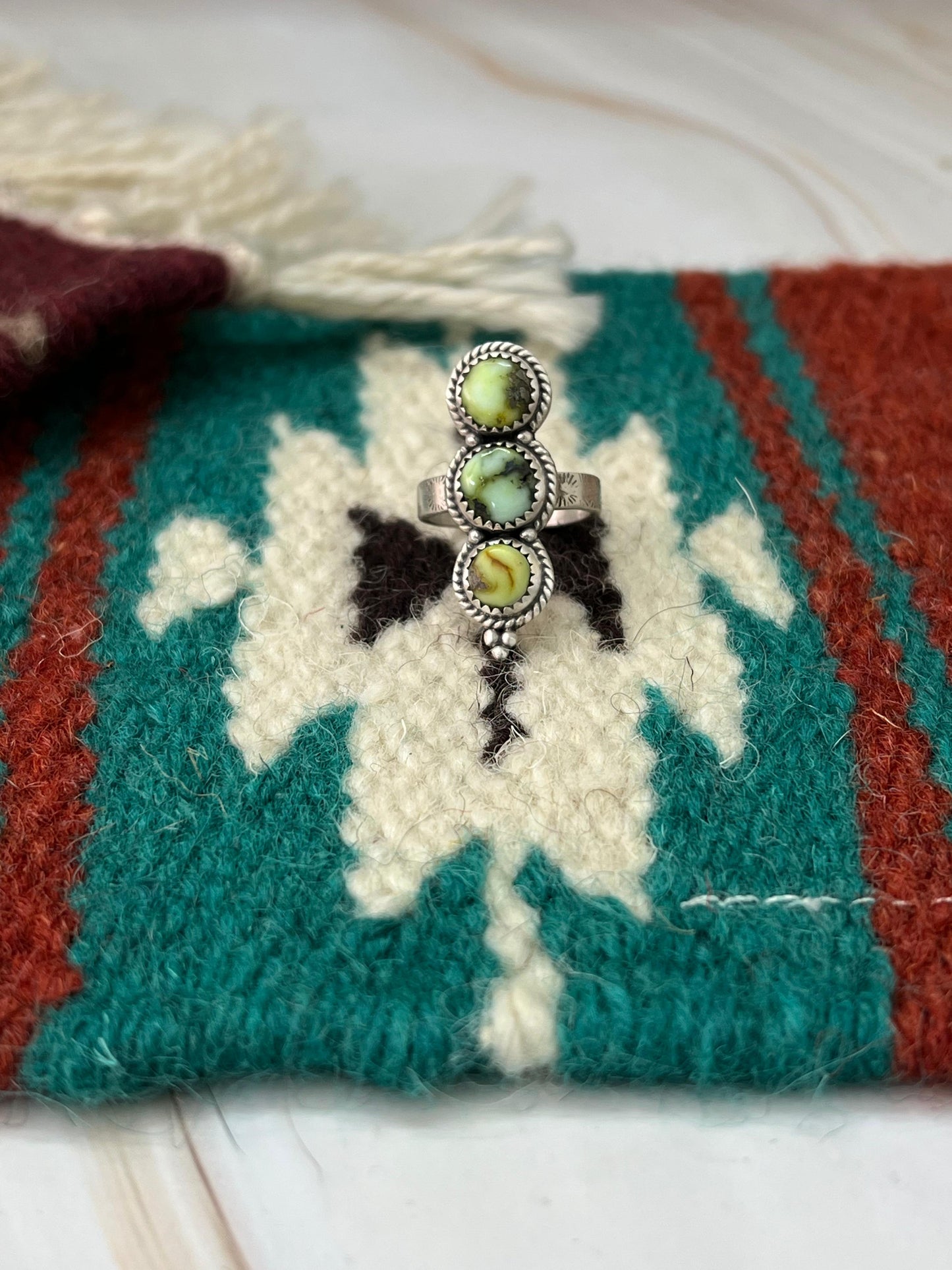 Handmade Sterling Silver Palomino Turquoise Adjustable Ring with Signed Nizhoni