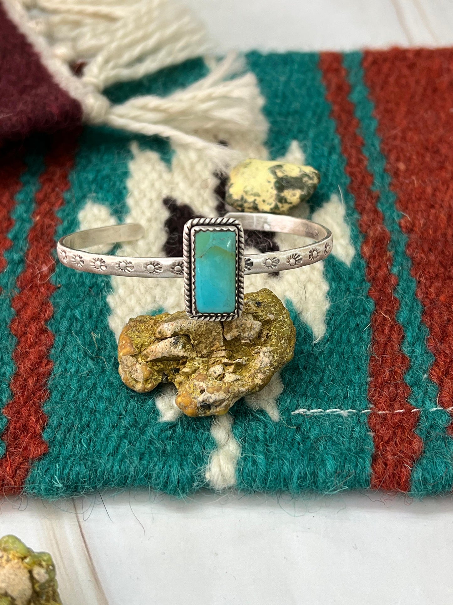 Handmade Sterling Silver Kingman Turquoise Bracelet with Signed Nizhoni