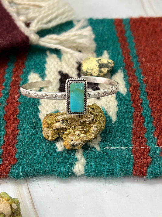 Handmade Sterling Silver Kingman Turquoise Bracelet with Signed Nizhoni