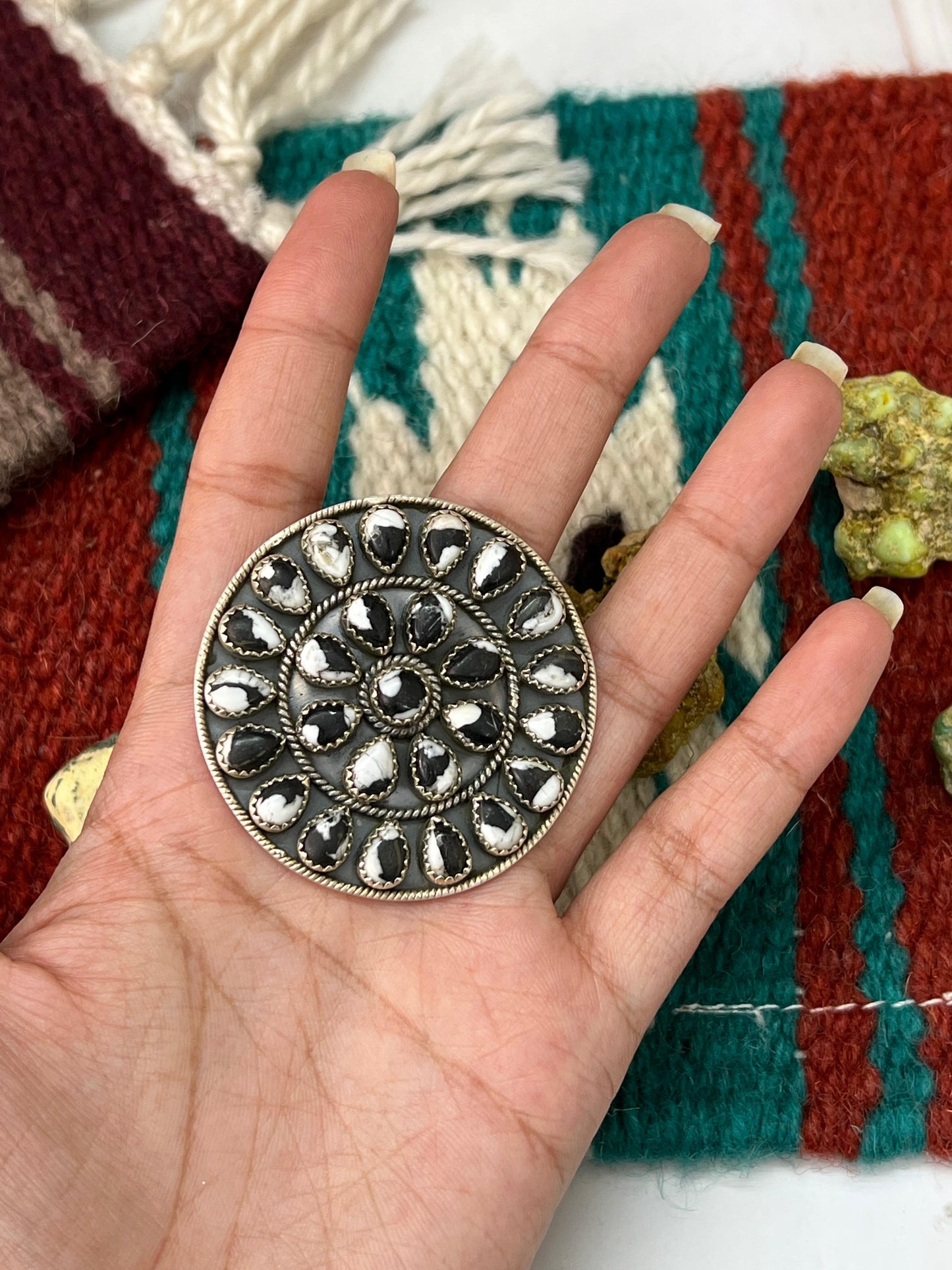 Handmade Sterling Silver White Buffalo Adjustable Ring with Signed Nizhoni