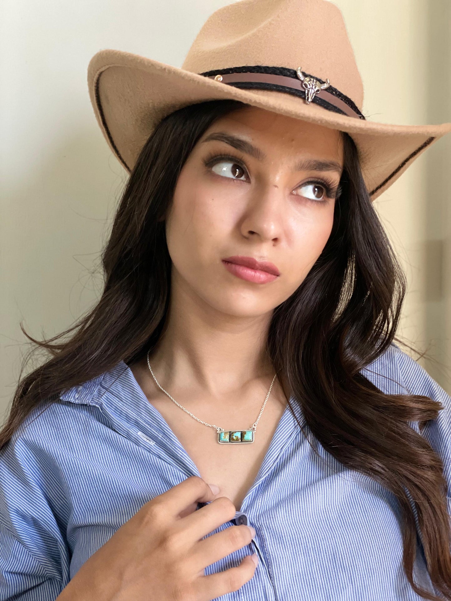 Handmade Sterling Silver Number 8 Turquoise Bar Necklace with Signed Nizhoni