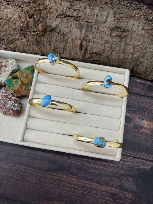 “The Golden Collection” Desert Winds Handmade Natural Gold Plated Golden Hills Turquoise Cuff Bracelet