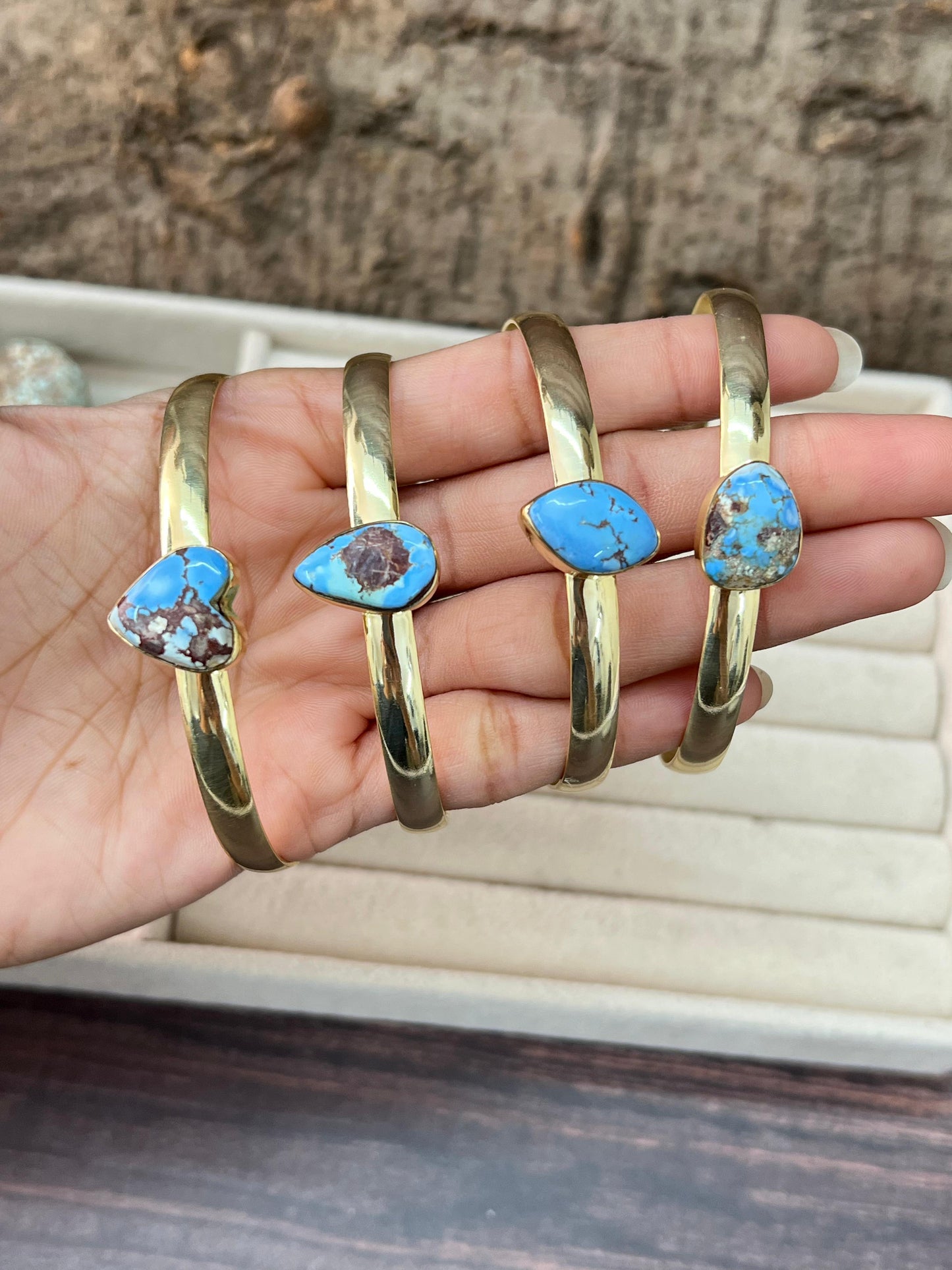 “The Golden Collection” Desert Winds Handmade Natural Gold Plated Golden Hills Turquoise Cuff Bracelet