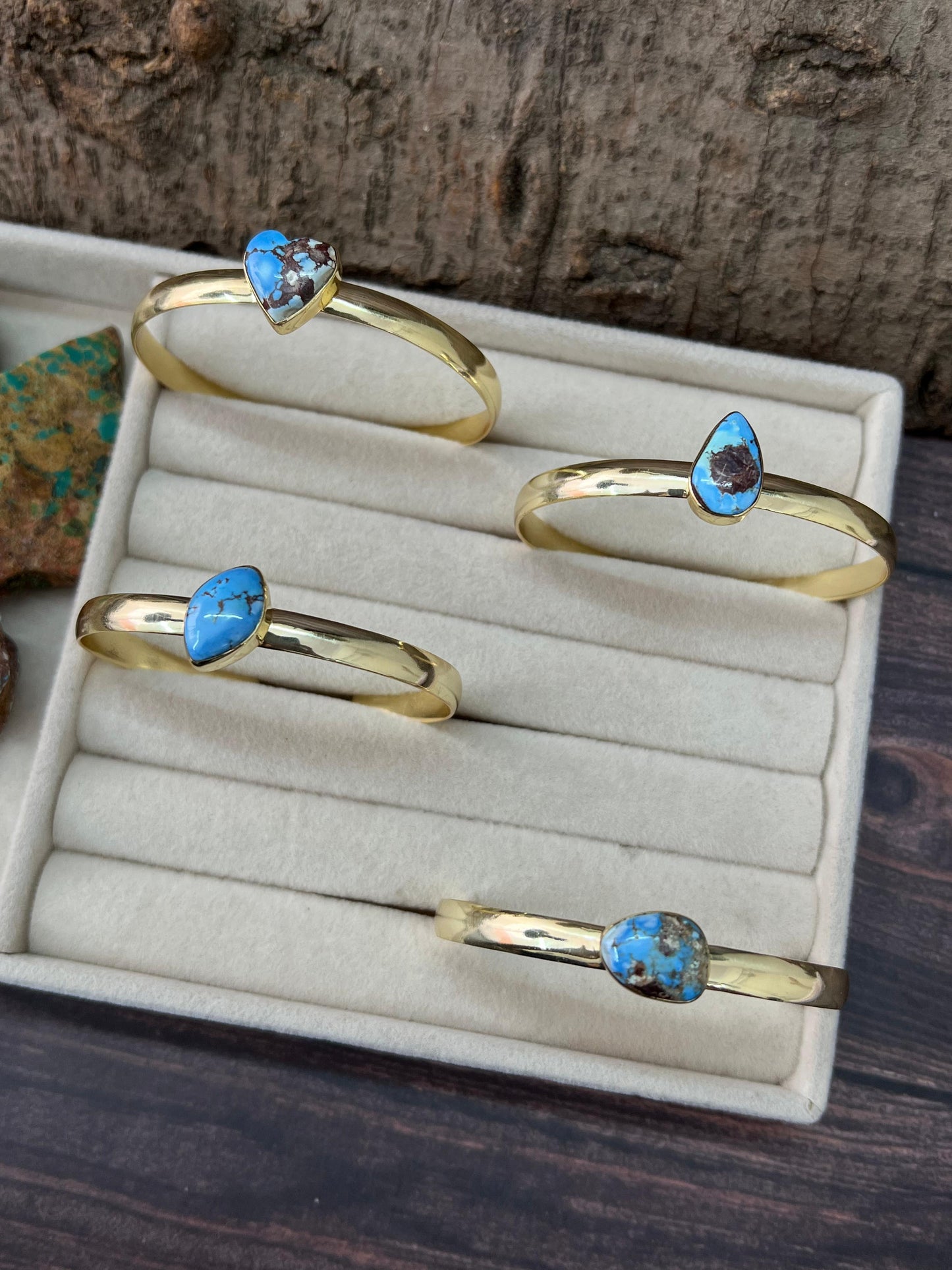 “The Golden Collection” Desert Winds Handmade Natural Gold Plated Golden Hills Turquoise Cuff Bracelet