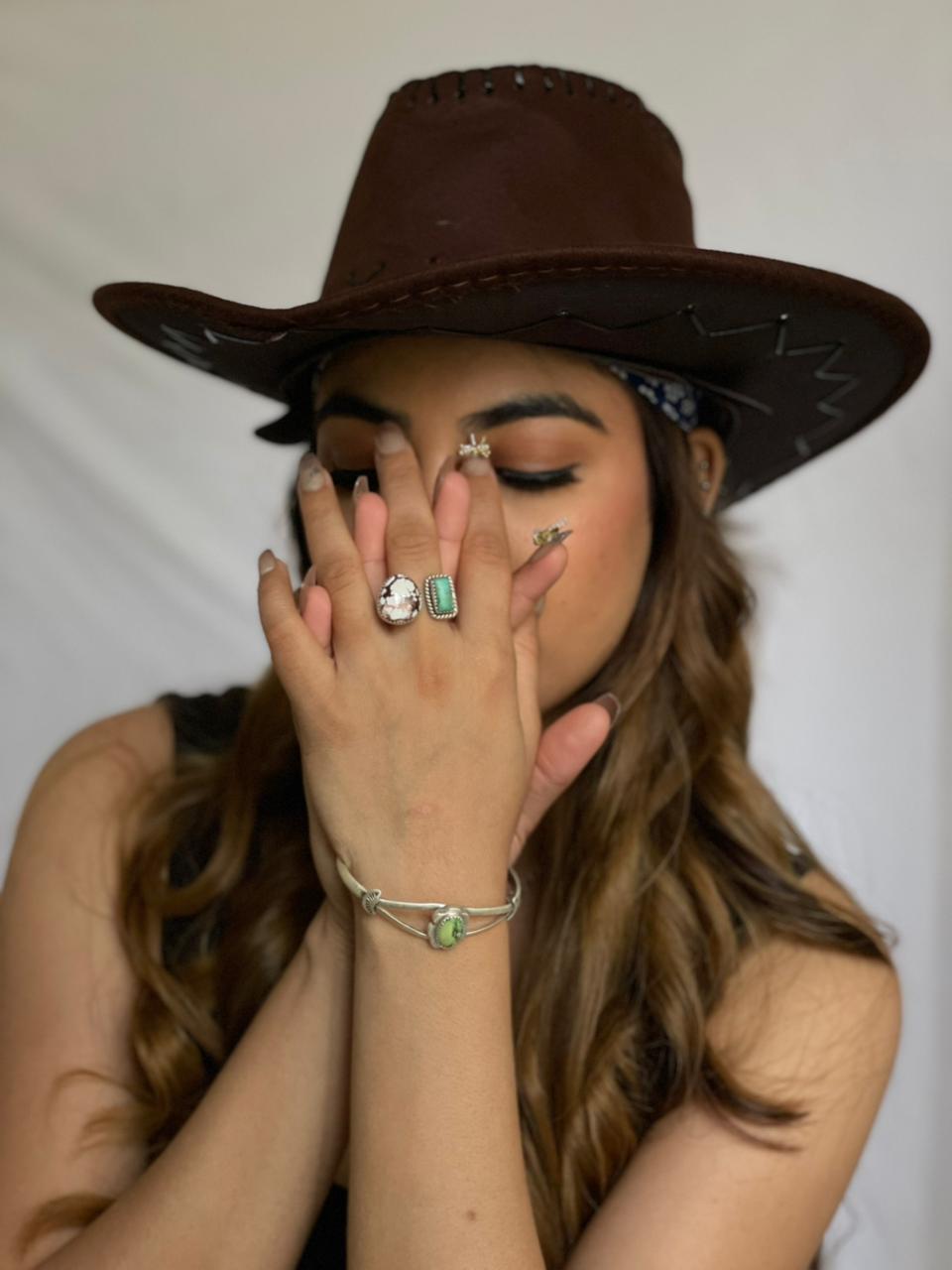 Handmade Sterling Silver Wild Horse Magnesite with Kingman Turquoise Adjustable Ring with Signed Nizhoni (9)