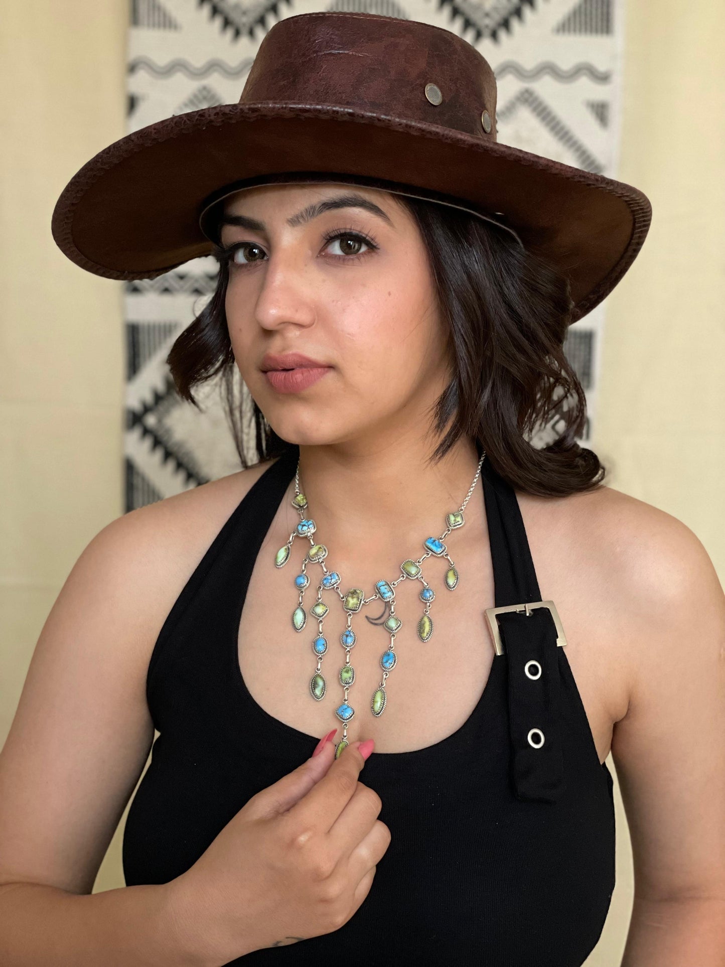 Handmade Sterling Silver Palomino with Golden Hills Turquoise Necklace "Signed Nizhoni"