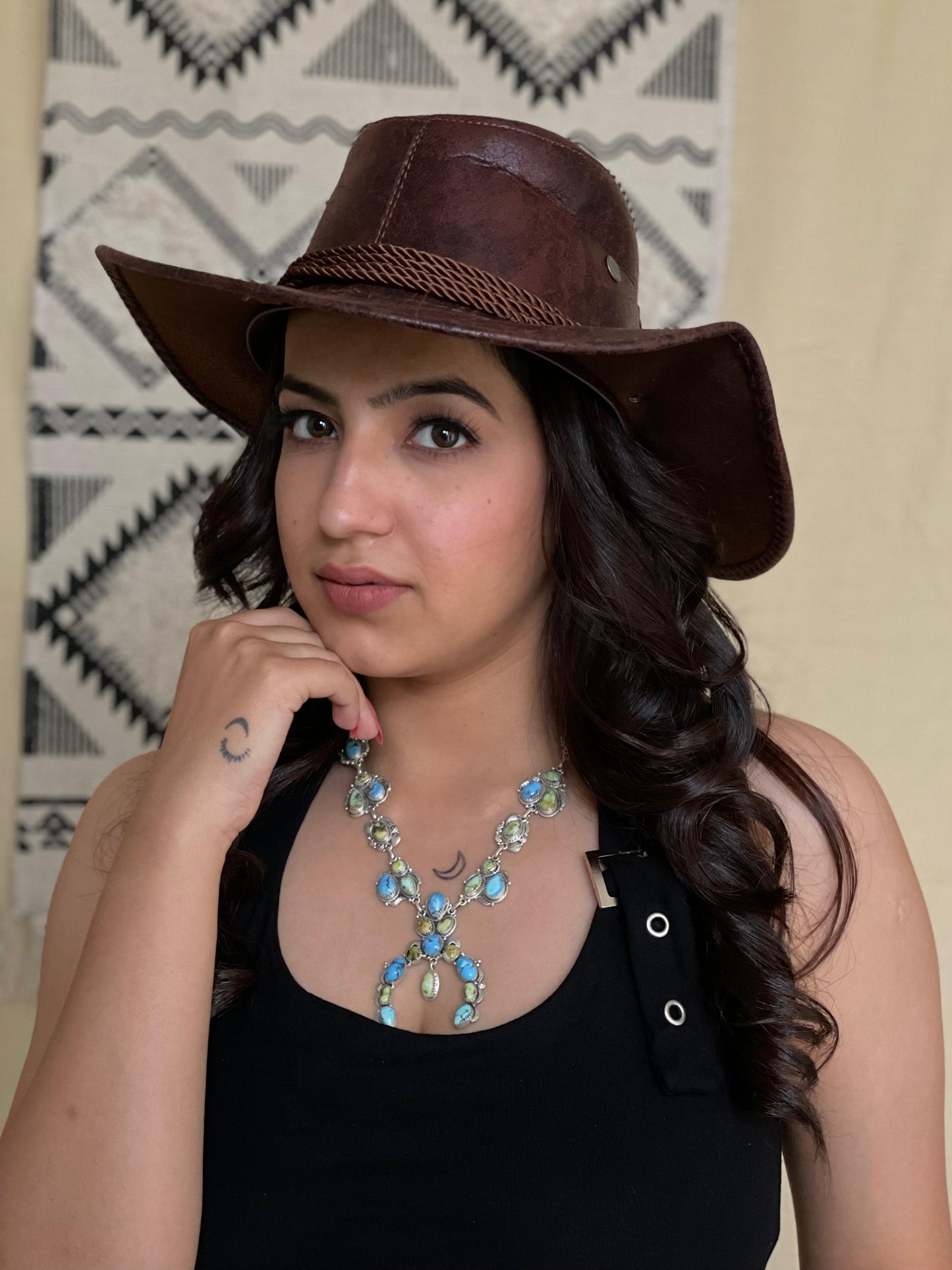 Handmade Sterling Silver Palomino with Golden Hills Turquoise Naja Style Necklace "Signed Nizhoni"