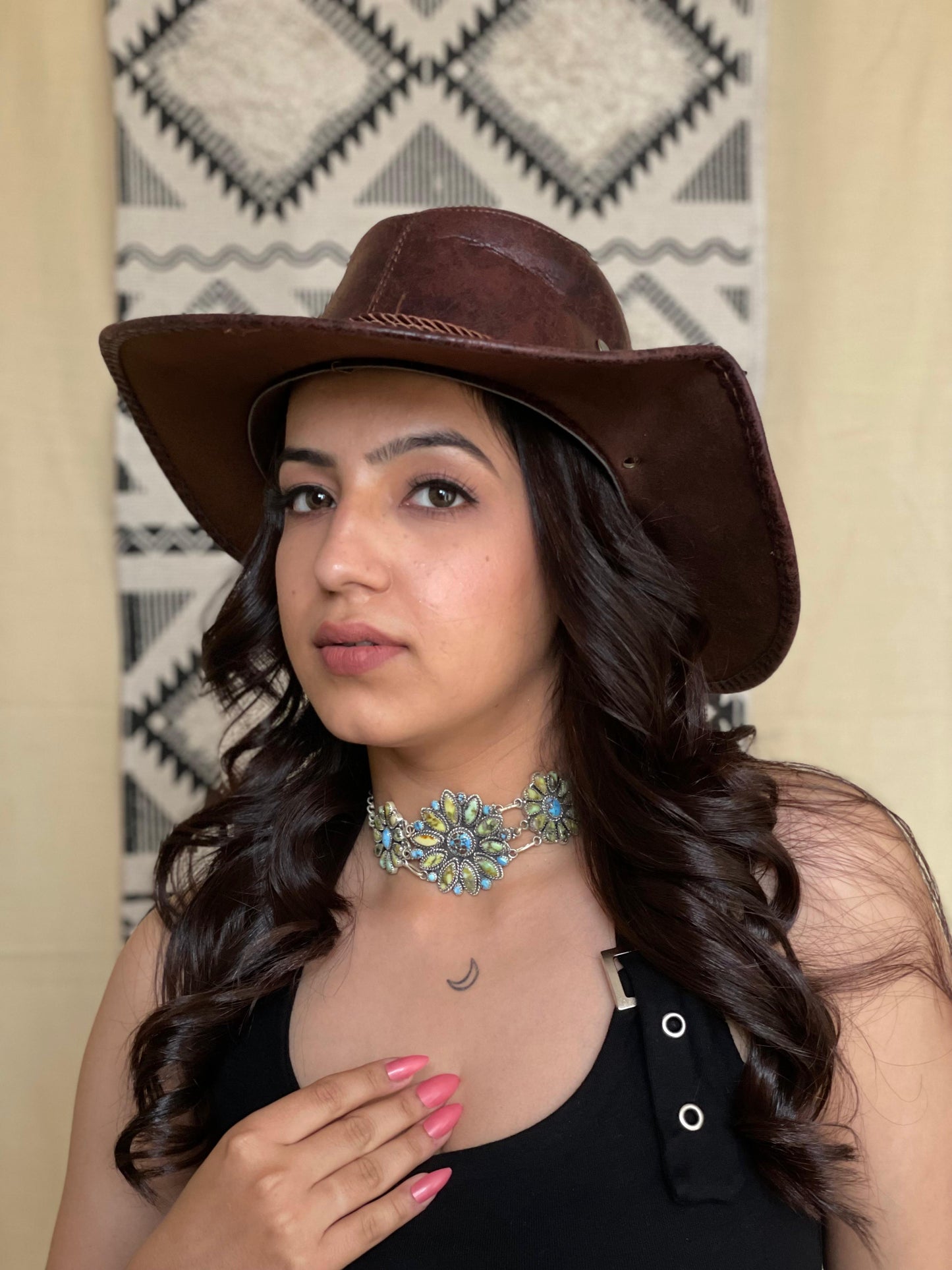 Handmade Sterling Silver Palomino with Golden Hills Turquoise Choker Necklace "Signed Nizhoni"