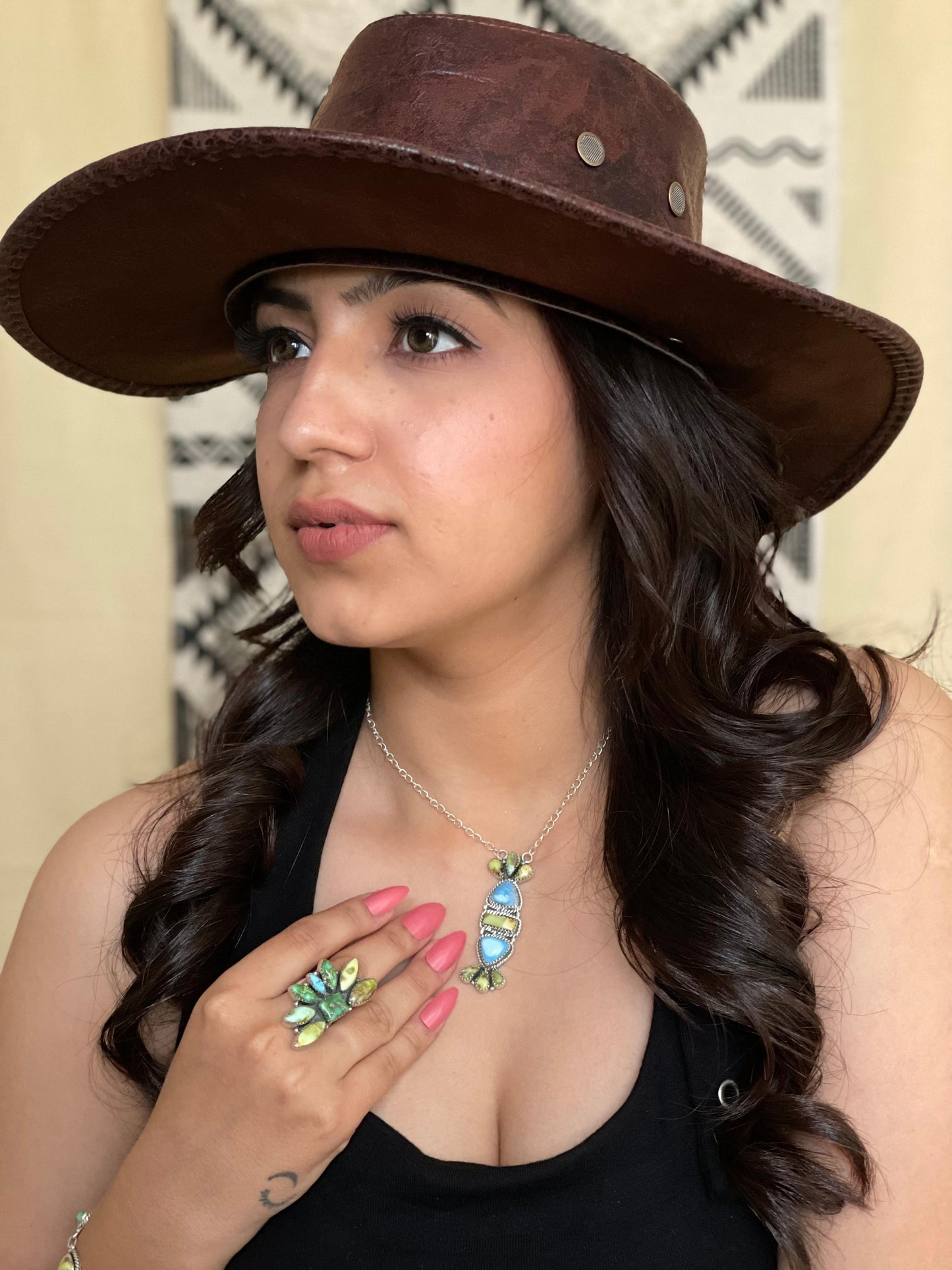 Handmade Sterling Silver Palomino with Golden Hills and Sonoran Mountain Turquoise Adjustable Ring " Signed Nizhoni"