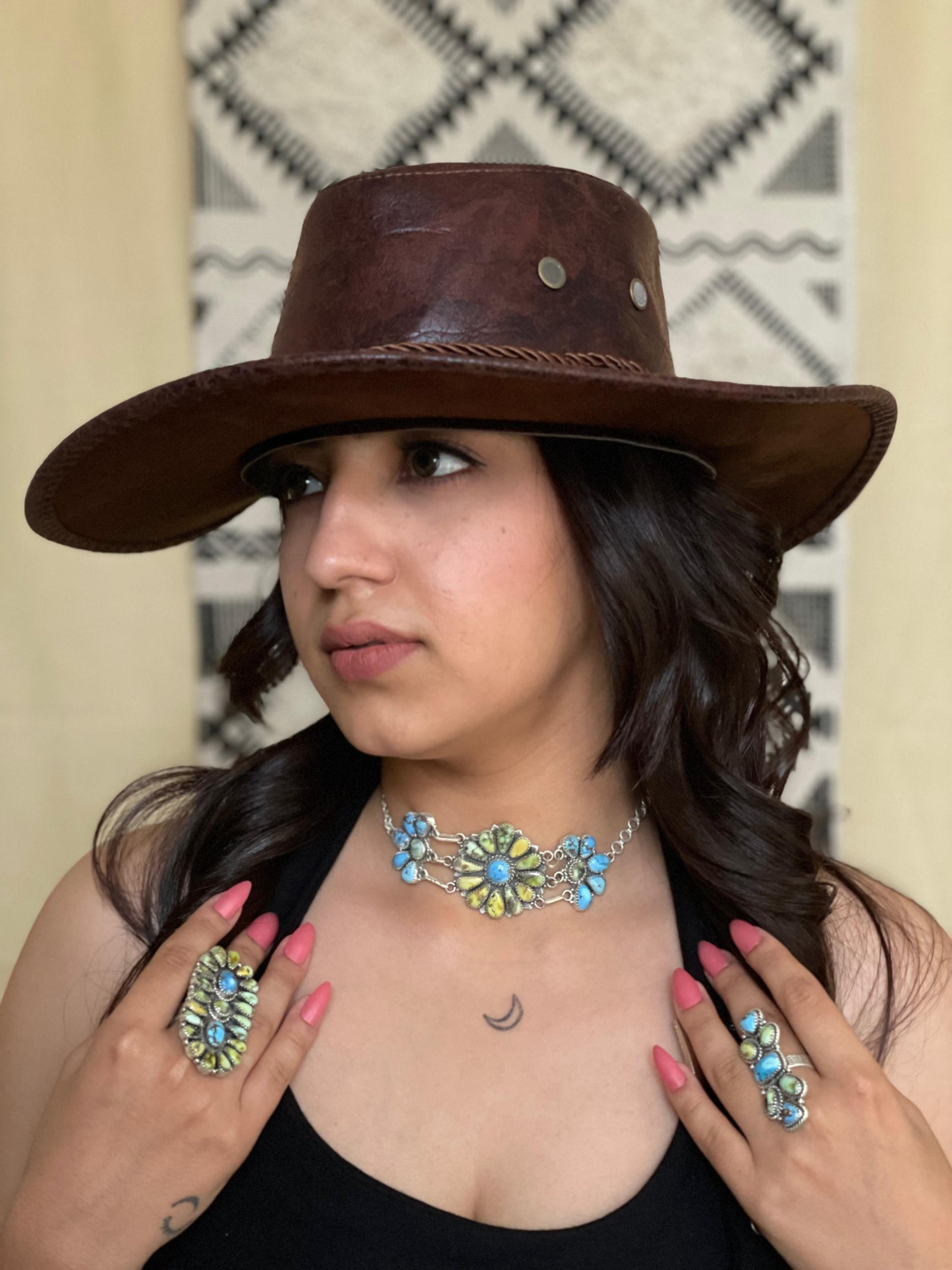 Handmade Sterling Silver Palomino with Golden Hills Turquoise Choker Necklace "Signed Nizhoni"