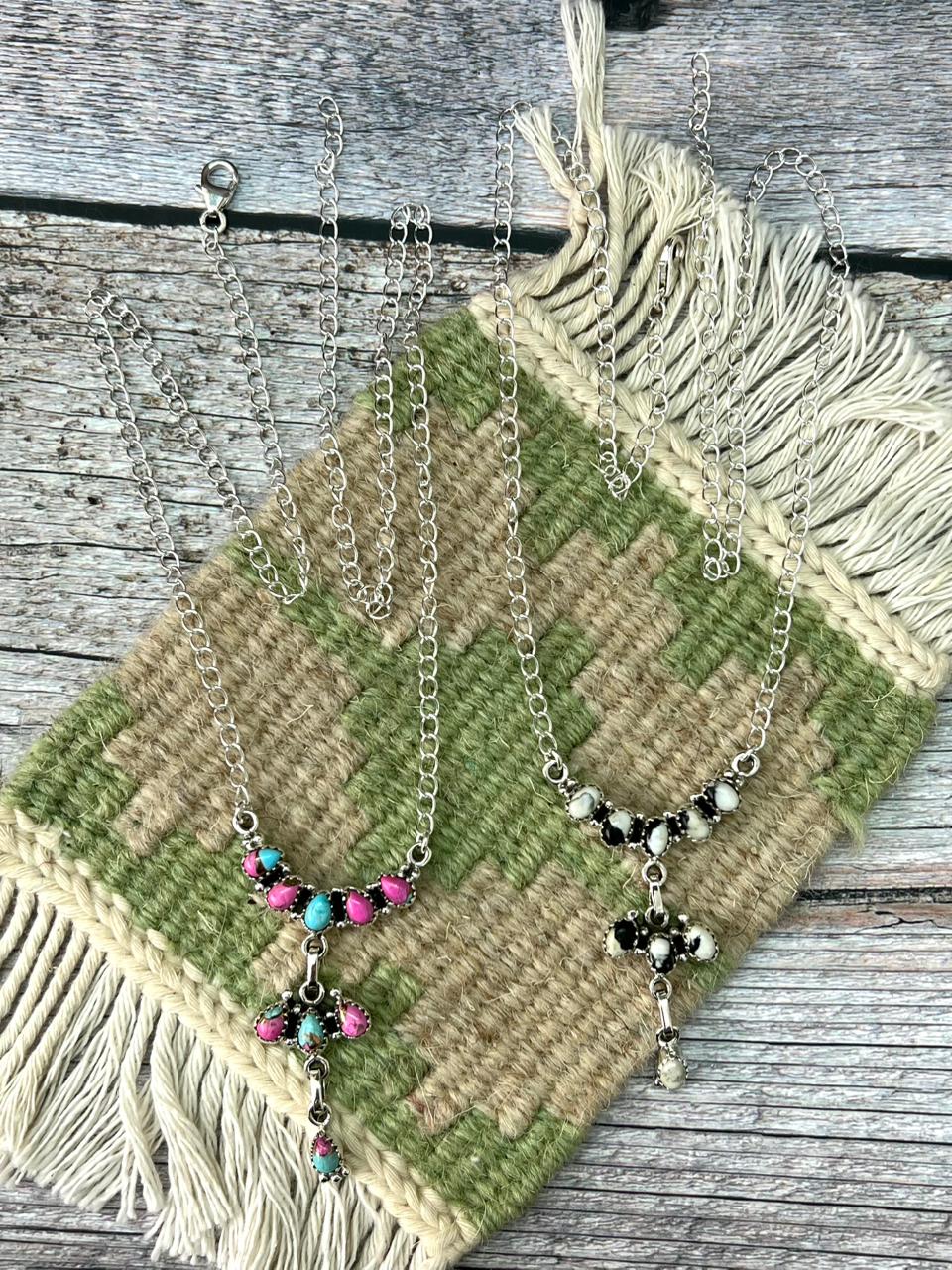 Handmade Sterling Silver Cotton Candy or White Buffalo Necklace "Signed Nizhoni"
