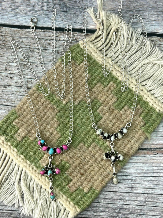 Handmade Sterling Silver Cotton Candy or White Buffalo Necklace "Signed Nizhoni"
