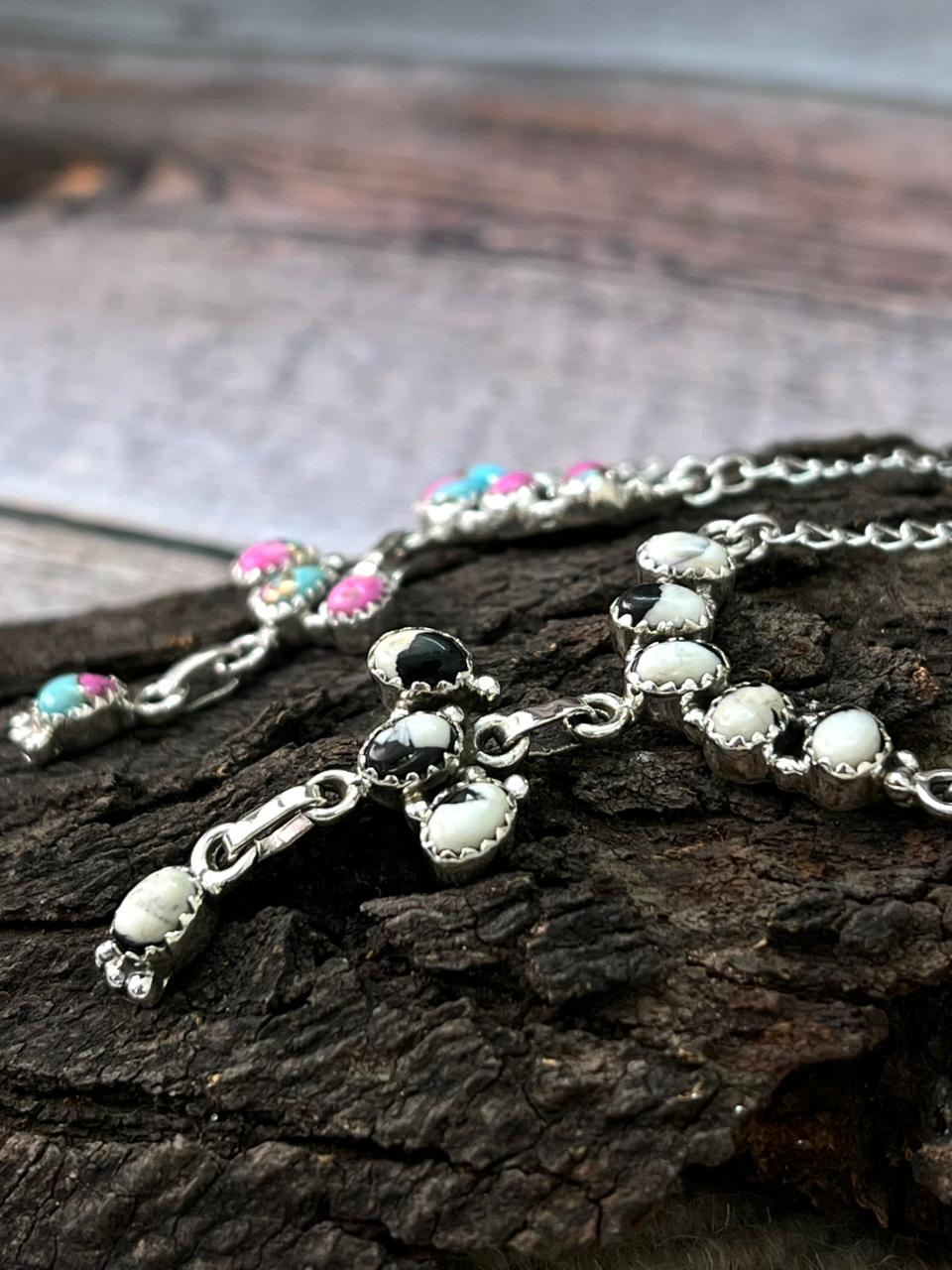 Handmade Sterling Silver Cotton Candy or White Buffalo Necklace "Signed Nizhoni"
