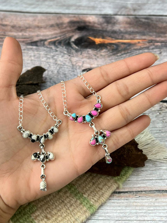Handmade Sterling Silver Cotton Candy or White Buffalo Necklace "Signed Nizhoni"