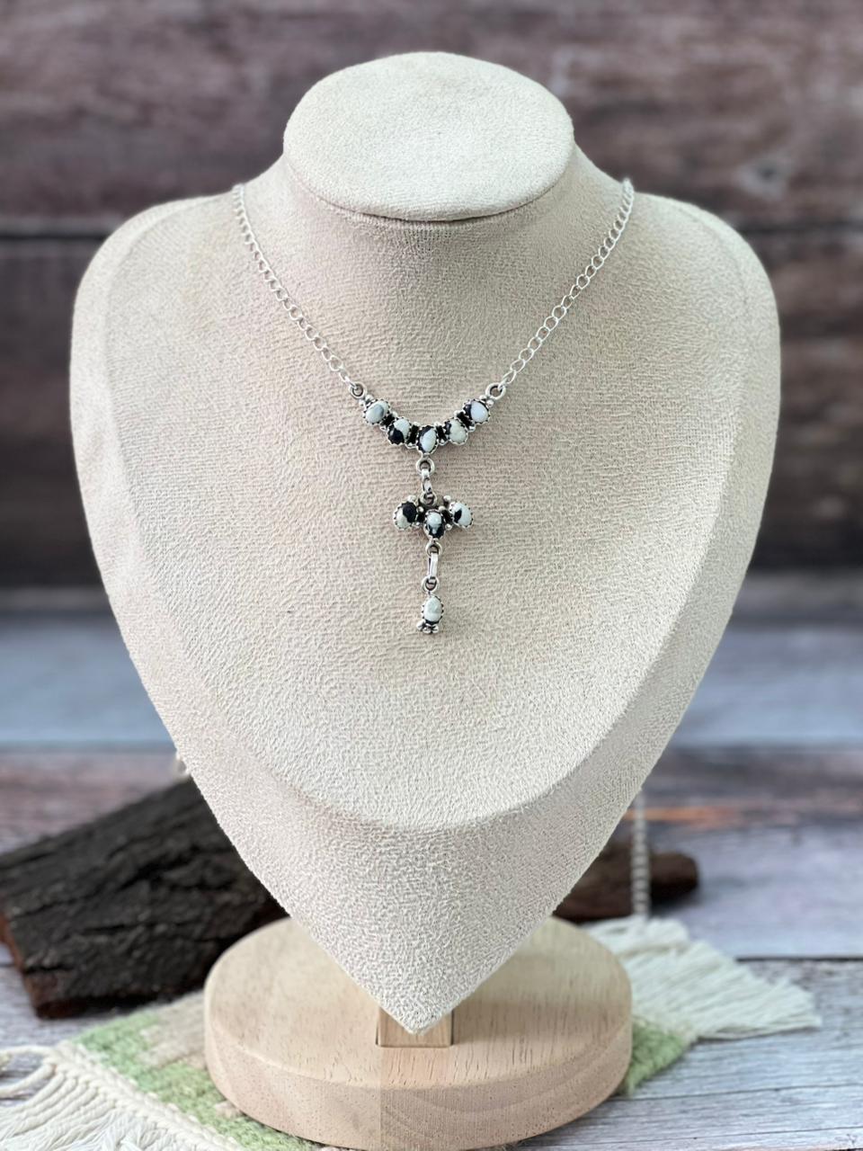 Handmade Sterling Silver Cotton Candy or White Buffalo Necklace "Signed Nizhoni"