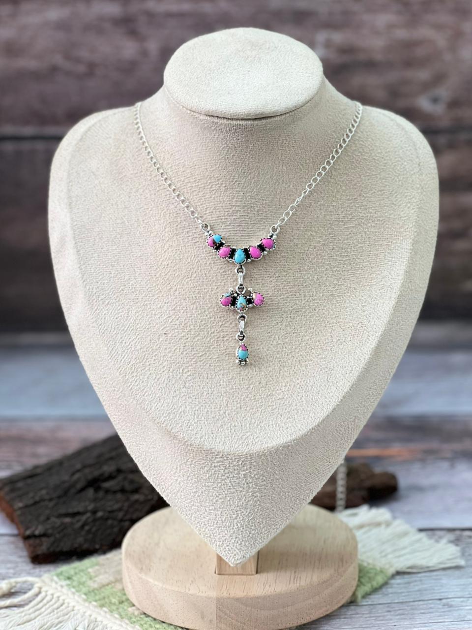 Handmade Sterling Silver Cotton Candy or White Buffalo Necklace "Signed Nizhoni"