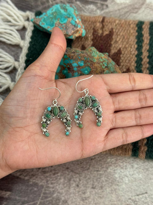 Handmade Sterling Silver Kingman Turquoise Naja Hook Dangle Earrings "Signed Nizhoni"