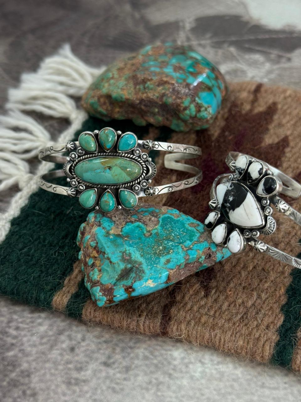 Handmade Sterling Silver Kingman, White Buffalo Cuff Bracelet "Signed Nizhoni"