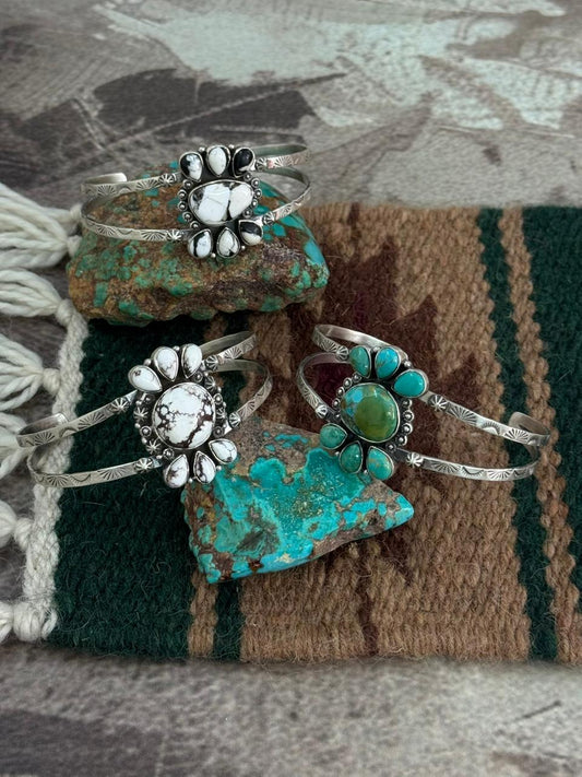Handmade Sterling Silver Multi Stone Cuff Bracelet "Signed Nizhoni"