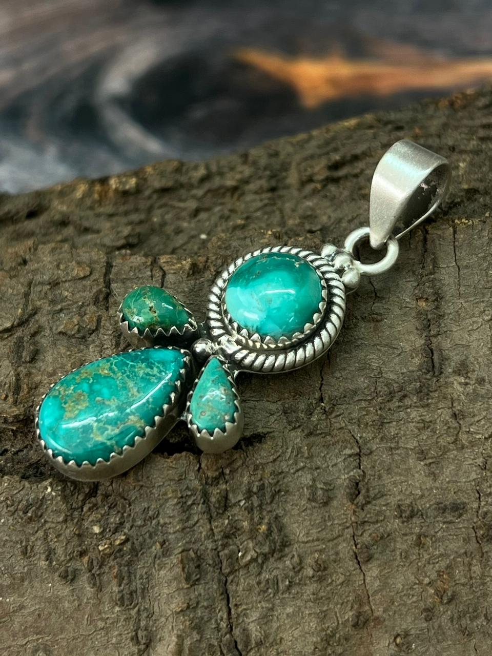 Handmade Sterling Silver Kingman Turquoise Pendant "Signed Nizhoni"