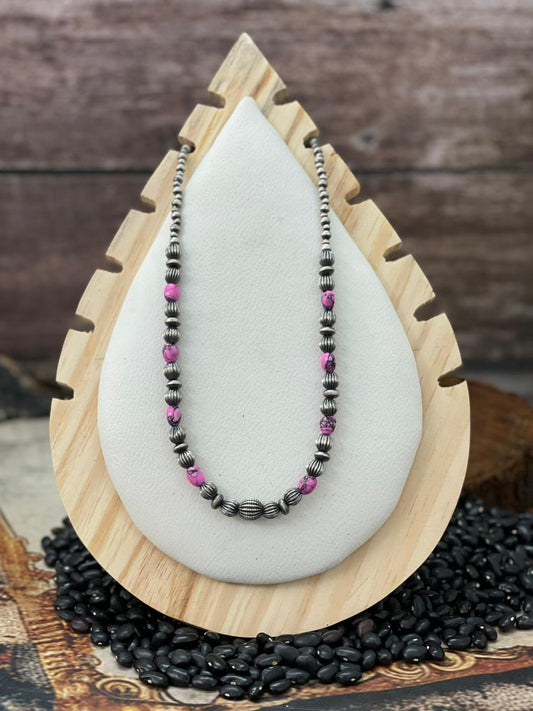 Handmade Sterling Silver Beaded Cherry Blossom Necklace "Signed Nizhoni" (LL9)