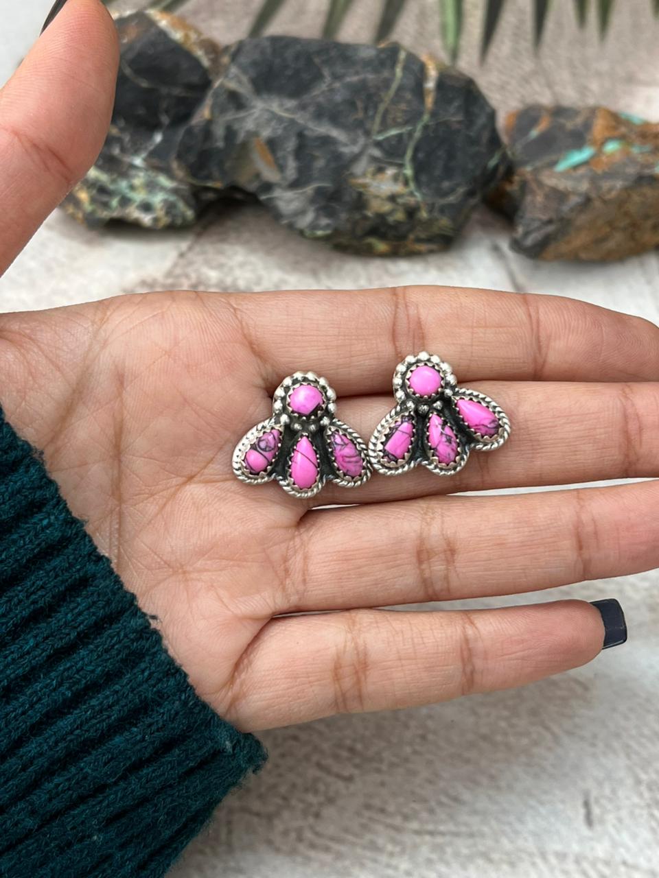 Handmade Sterling Silver Cherry Blossom Post Studs Earrings "Signed Nizhoni"
