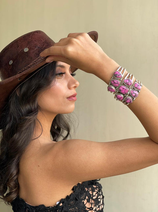 Handmade Sterling Silver Cherry Blossom Cuff Bracelet "Signed Nizhoni"