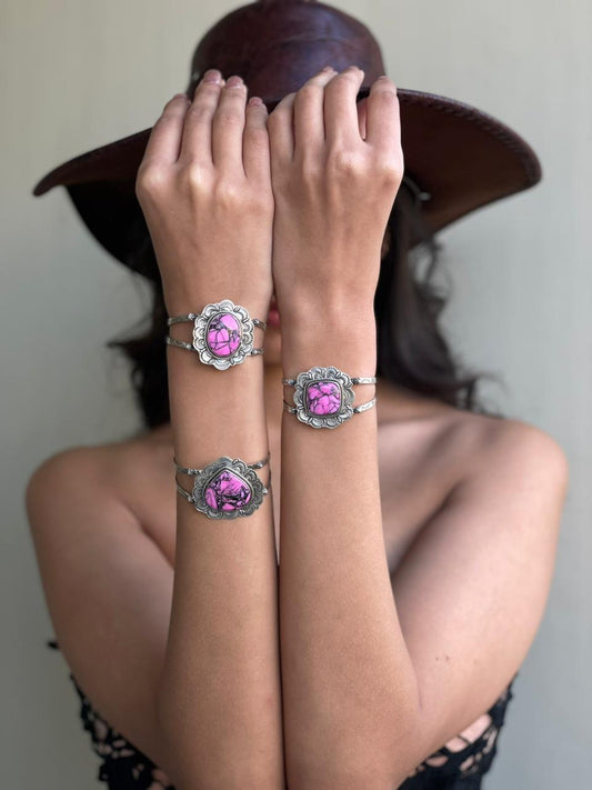 Handmade Sterling Silver Cherry Blossom Cuff Bracelet "Signed Nizhoni"