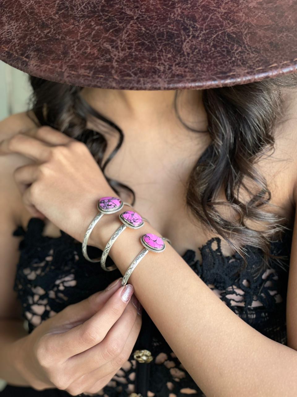Handmade Sterling Silver Cherry Blossom Cuff Bracelet "Signed Nizhoni"