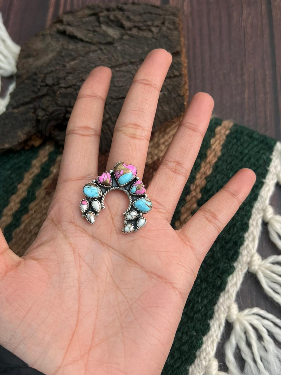 "Heart Collection" Handmade Sterling Silver Cotton Candy Adjustable Ring "Signed Nizhoni"