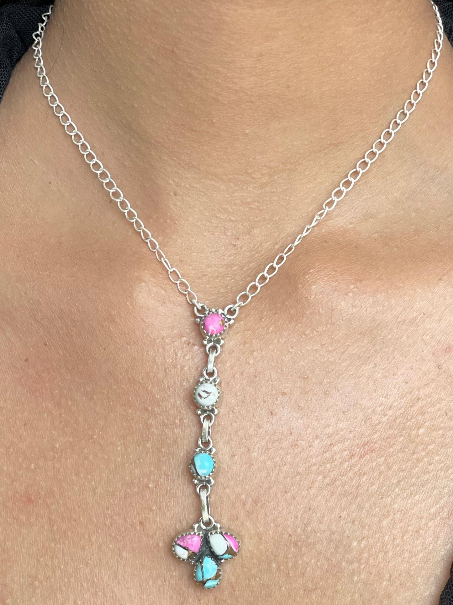 Handmade Sterling Silver Cotton Candy Necklace Signed Nizhoni (9)